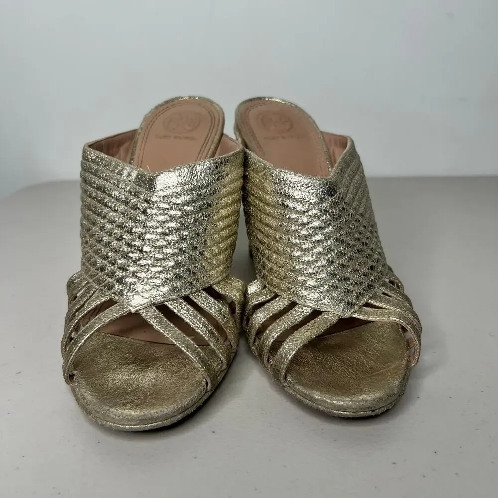 Tory Burch Brida Metallic Mule Sandals Size 8.5